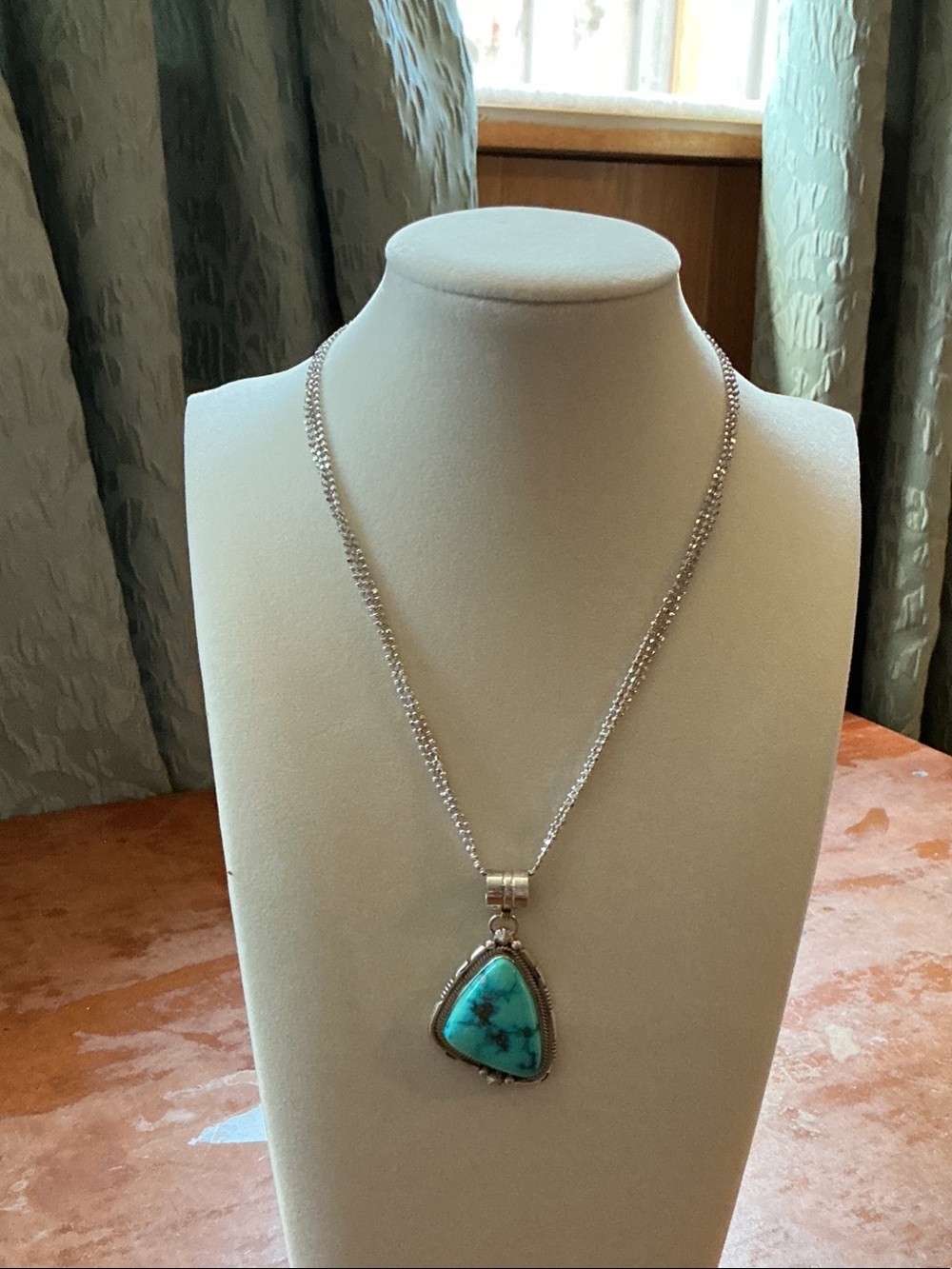 Vintage Sterling Silver Turquoise Pendant Large Southwestern Statement